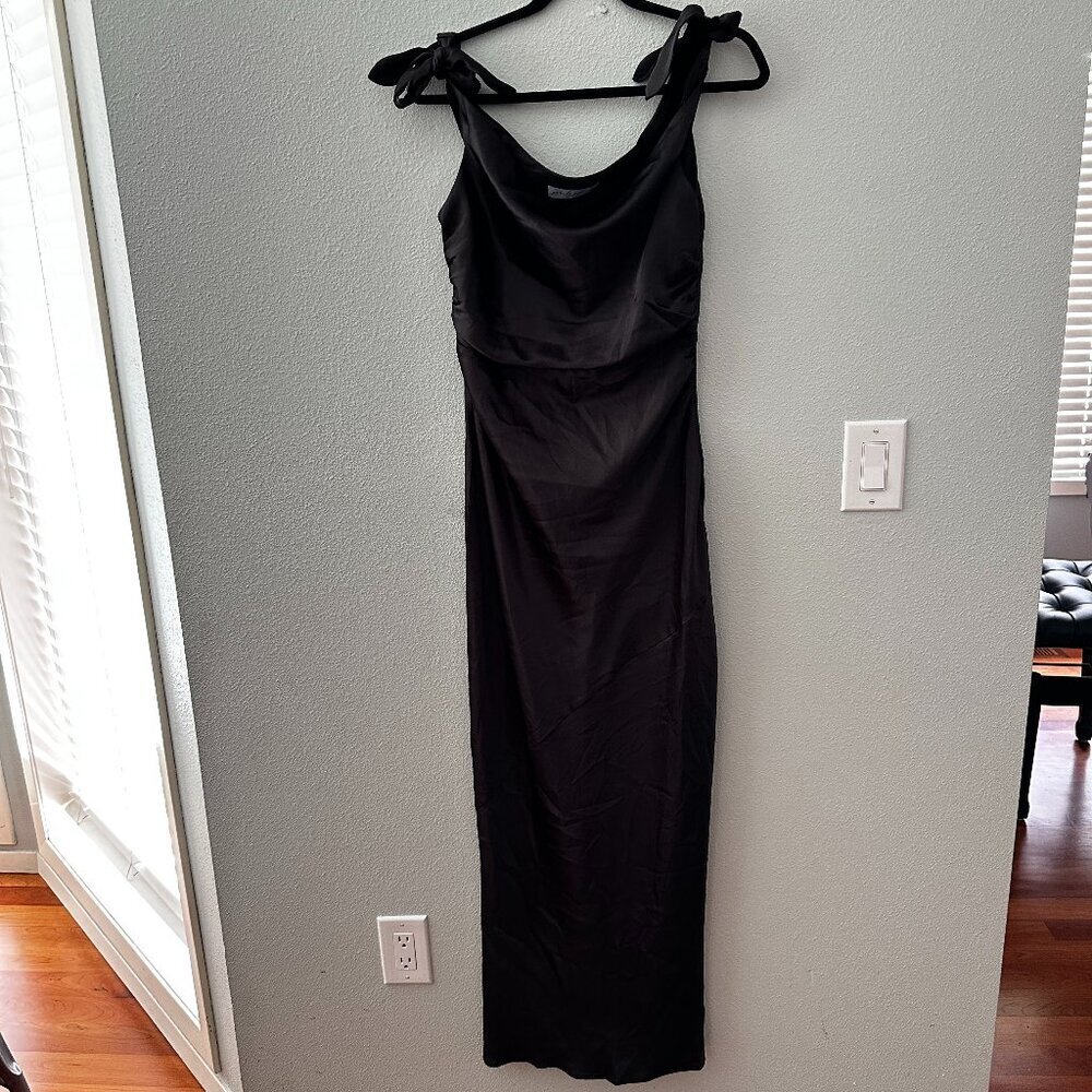 Petal & Pup Black Satin Long Gown Maxi Dress Women's LARGE